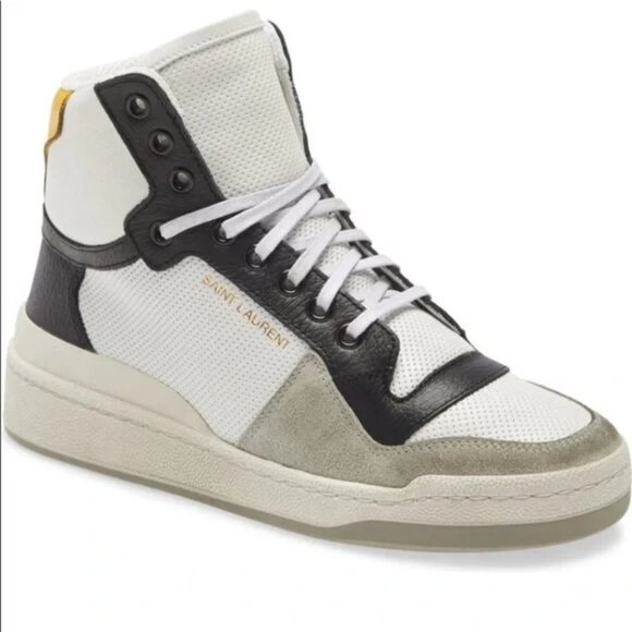 - Saint Laurent Colorblock High Top Perforated Tennis Shoes White/Black Me…